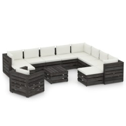 vidaXL 12-tlg. Garten-Lounge-Set mit Kissen Grau Imprägniertes Holz