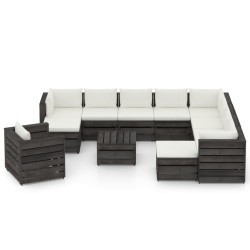 vidaXL 12-tlg. Garten-Lounge-Set mit Kissen Grau Imprägniertes Holz