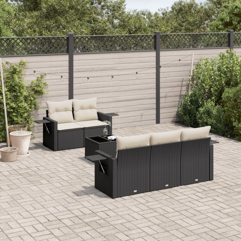 vidaXL 6-tlg. Garten-Sofagarnitur mit Kissen Schwarz Poly Rattan vidaXL 6-tlg. Garten-Sofagarnitur mit Kissen Schwarz Poly Rattan
