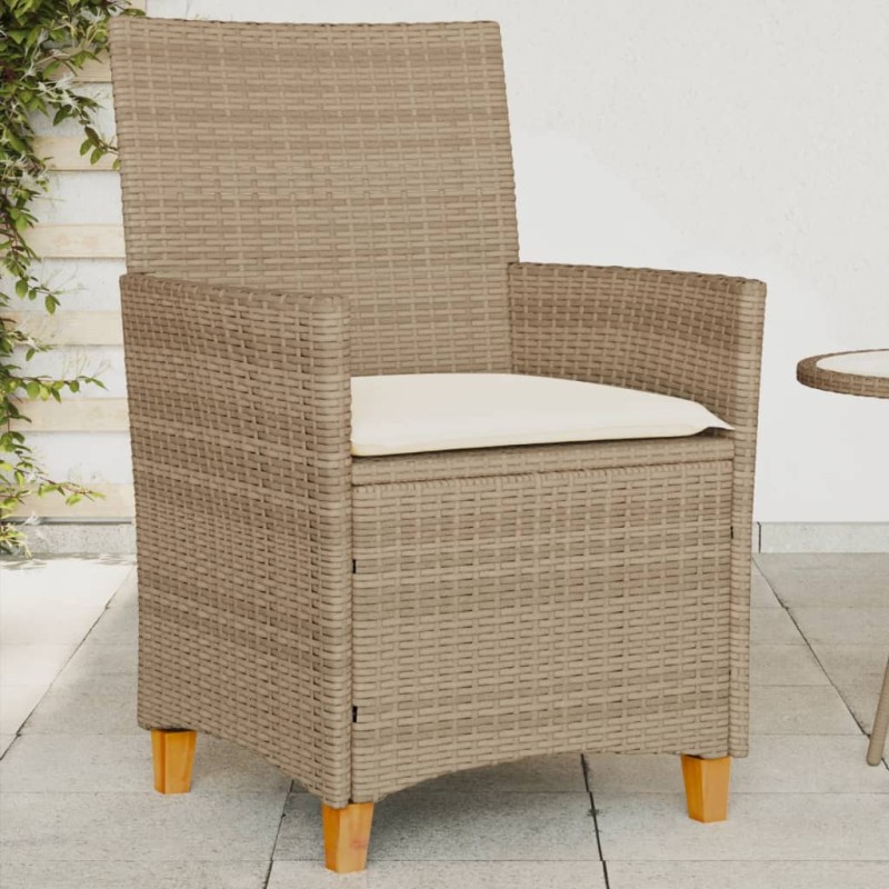 vidaXL Gartenstühle mit Kissen 2 Stk. Beige Poly Rattan Massivholz vidaXL Gartenstühle mit Kissen 2 Stk. Beige Poly Rattan Massivholz