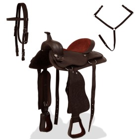 vidaXL Western-Sattel, Halfter & Brustblatt Echtleder 16" Braun