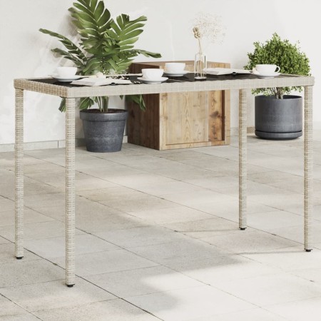 vidaXL Gartentisch mit Glasplatte Hellgrau 115x54x74 cm Poly Rattan