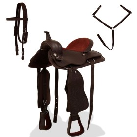 vidaXL Western-Sattel, Halfter & Brustblatt Echtleder 17" Braun