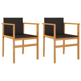 vidaXL Gartenstühle 2 Stk. Schwarz Poly Rattan und Massivholz