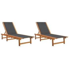 vidaXL Sonnenliegen 2 Stk. Schwarz Massivholz Akazie und Textilene