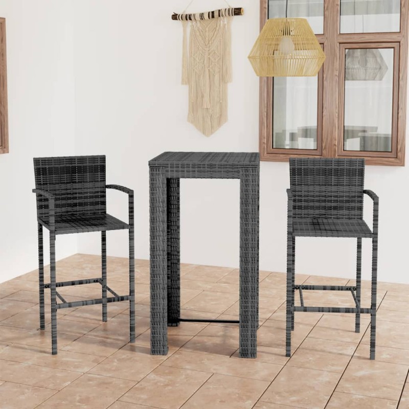 3-tlg. Garten-Bar-Set mit Armlehnen Poly Rattan Grau 3-tlg. Garten-Bar-Set mit Armlehnen Poly Rattan Grau