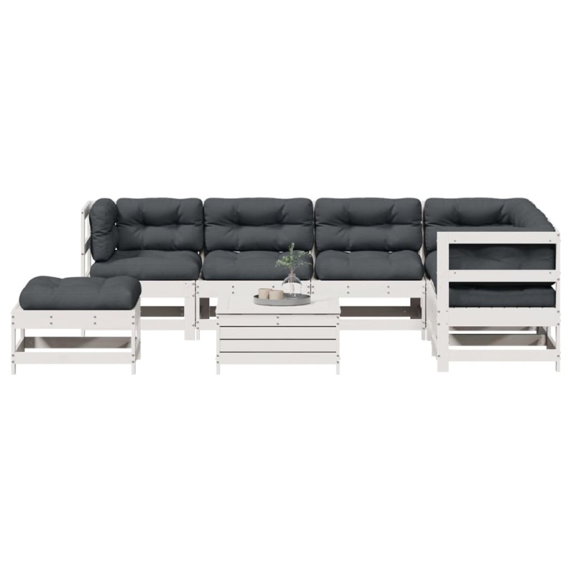 vidaXL 8-tlg. Garten-Lounge-Set mit Kissen Weiß Massivholz Kiefer vidaXL 8-tlg. Garten-Lounge-Set mit Kissen Weiß Massivholz Kiefer