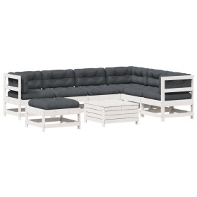 vidaXL 8-tlg. Garten-Lounge-Set mit Kissen Weiß Massivholz Kiefer