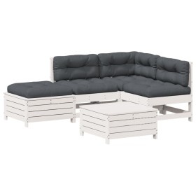 vidaXL 5-tlg. Garten-Lounge-Set mit Kissen Weiß Massivholz Kiefer