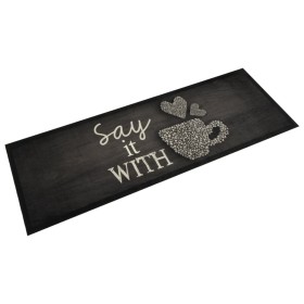 vidaXL Küchenteppich Waschbar Tasse Schwarz 60x180 cm Samt