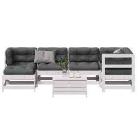 vidaXL 7-tlg. Garten-Lounge-Set mit Kissen Weiß Massivholz Kiefer
