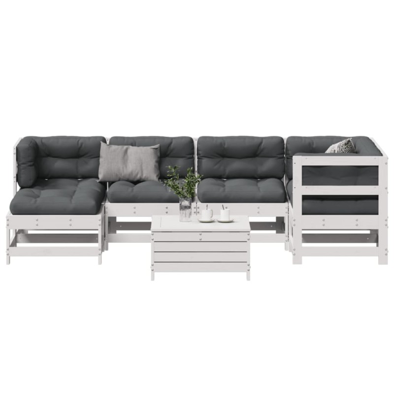 vidaXL 7-tlg. Garten-Lounge-Set mit Kissen Weiß Massivholz Kiefer vidaXL 7-tlg. Garten-Lounge-Set mit Kissen Weiß Massivholz Kiefer