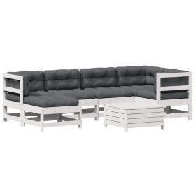 vidaXL 7-tlg. Garten-Lounge-Set mit Kissen Weiß Massivholz Kiefer