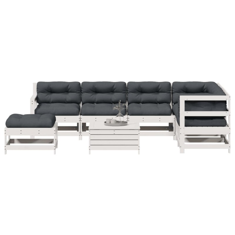 vidaXL 8-tlg. Garten-Lounge-Set mit Kissen Weiß Massivholz Kiefer vidaXL 8-tlg. Garten-Lounge-Set mit Kissen Weiß Massivholz Kiefer