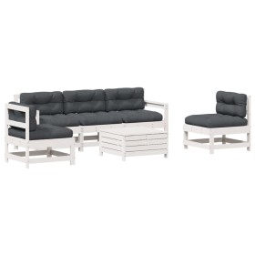 vidaXL 6-tlg. Garten-Lounge-Set mit Kissen Weiß Massivholz Kiefer