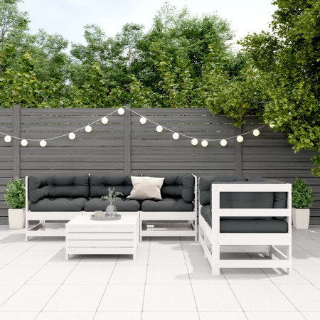 vidaXL 6-tlg. Garten-Lounge-Set mit Kissen Weiß Massivholz Kiefer