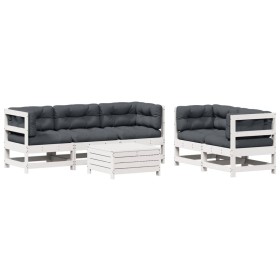 vidaXL 6-tlg. Garten-Lounge-Set mit Kissen Weiß Massivholz Kiefer
