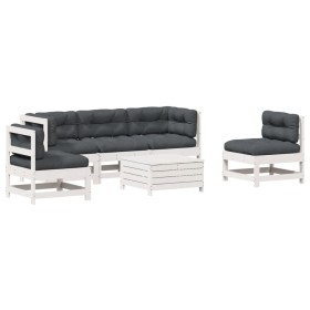 vidaXL 6-tlg. Garten-Lounge-Set mit Kissen Weiß Massivholz Kiefer