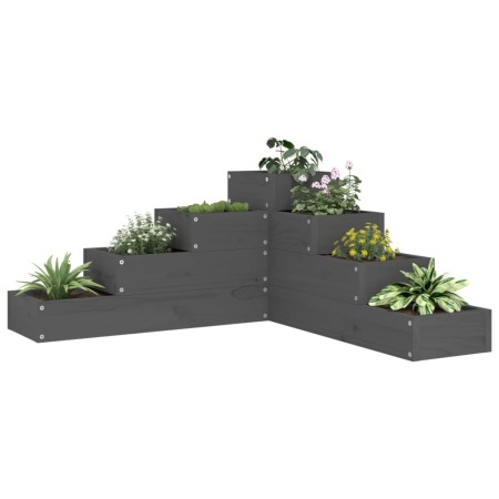 vidaXL Pflanzentreppe mit 4 Stufen 80,5x79x36cm Grau Massivholz Kiefer