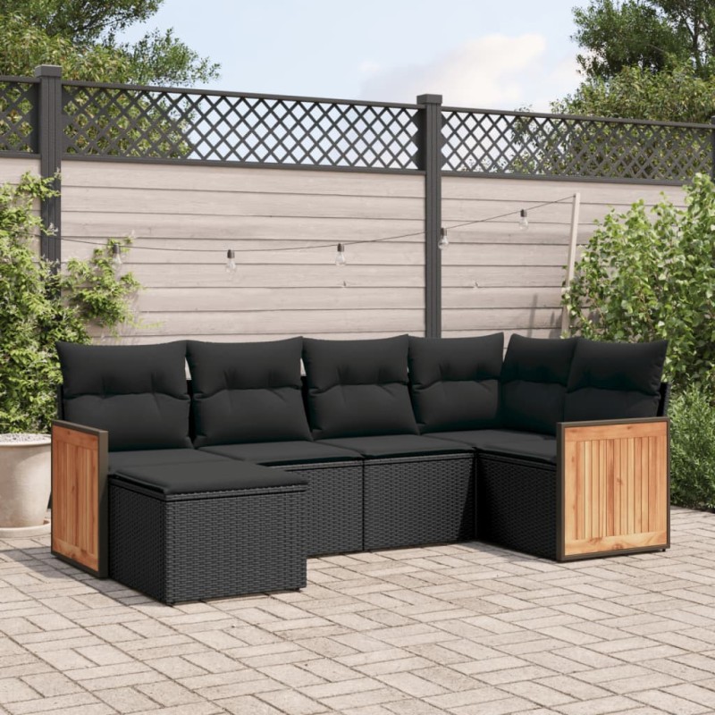 vidaXL 6-tlg. Garten-Sofagarnitur mit Kissen Schwarz Poly Rattan vidaXL 6-tlg. Garten-Sofagarnitur mit Kissen Schwarz Poly Rattan