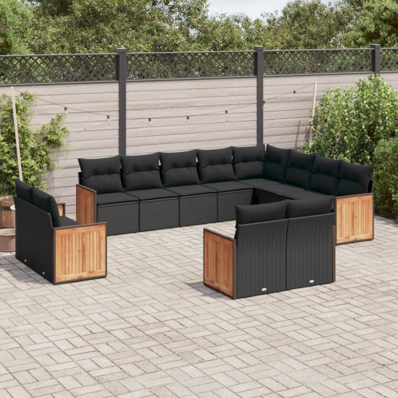 vidaXL 12-tlg. Garten-Sofagarnitur mit Kissen Schwarz Poly Rattan vidaXL 12-tlg. Garten-Sofagarnitur mit Kissen Schwarz Poly Rattan