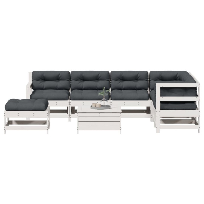 vidaXL 8-tlg. Garten-Lounge-Set mit Kissen Weiß Massivholz Kiefer vidaXL 8-tlg. Garten-Lounge-Set mit Kissen Weiß Massivholz Kiefer