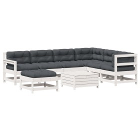 vidaXL 8-tlg. Garten-Lounge-Set mit Kissen Weiß Massivholz Kiefer
