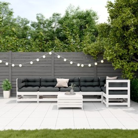 vidaXL 7-tlg. Garten-Lounge-Set mit Kissen Weiß Massivholz Kiefer