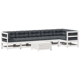 vidaXL 7-tlg. Garten-Lounge-Set mit Kissen Weiß Massivholz Kiefer