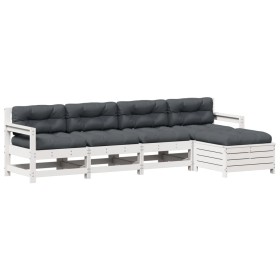 vidaXL 5-tlg. Garten-Lounge-Set mit Kissen Weiß Massivholz Kiefer