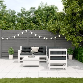 vidaXL 5-tlg. Garten-Lounge-Set mit Kissen Weiß Massivholz Kiefer