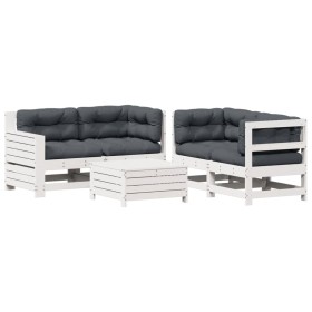 vidaXL 5-tlg. Garten-Lounge-Set mit Kissen Weiß Massivholz Kiefer