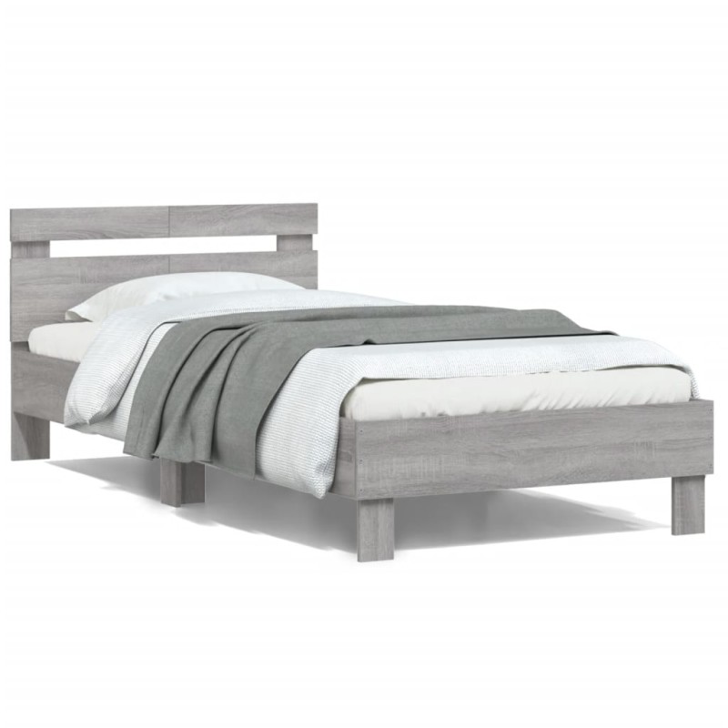 vidaXL Bettgestell mit Kopfteil Grau Sonoma 100x200 cm Holzwerkstoff vidaXL Bettgestell mit Kopfteil Grau Sonoma 100x200 cm Holzwerkstoff