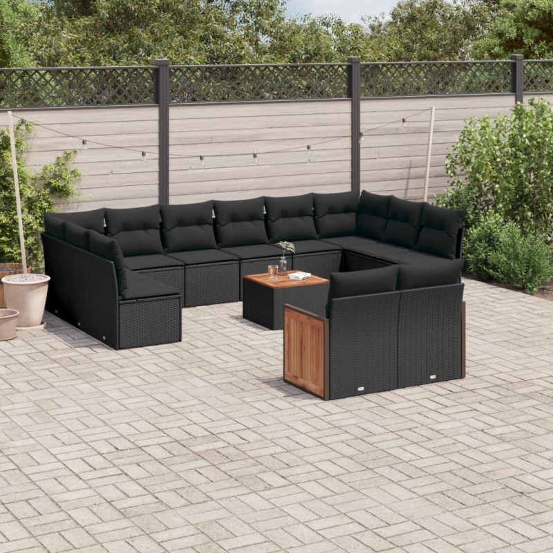 vidaXL 13-tlg. Garten-Sofagarnitur mit Kissen Schwarz Poly Rattan vidaXL 13-tlg. Garten-Sofagarnitur mit Kissen Schwarz Poly Rattan