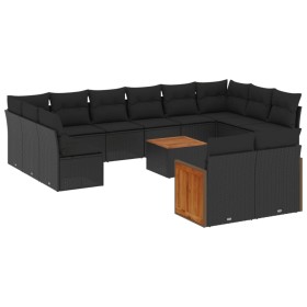 vidaXL 13-tlg. Garten-Sofagarnitur mit Kissen Schwarz Poly Rattan