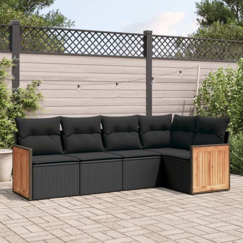 vidaXL 5-tlg. Garten-Sofagarnitur mit Kissen Schwarz Poly Rattan vidaXL 5-tlg. Garten-Sofagarnitur mit Kissen Schwarz Poly Rattan