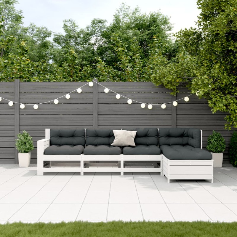 vidaXL 5-tlg. Garten-Lounge-Set mit Kissen Weiß Massivholz Kiefer vidaXL 5-tlg. Garten-Lounge-Set mit Kissen Weiß Massivholz Kiefer