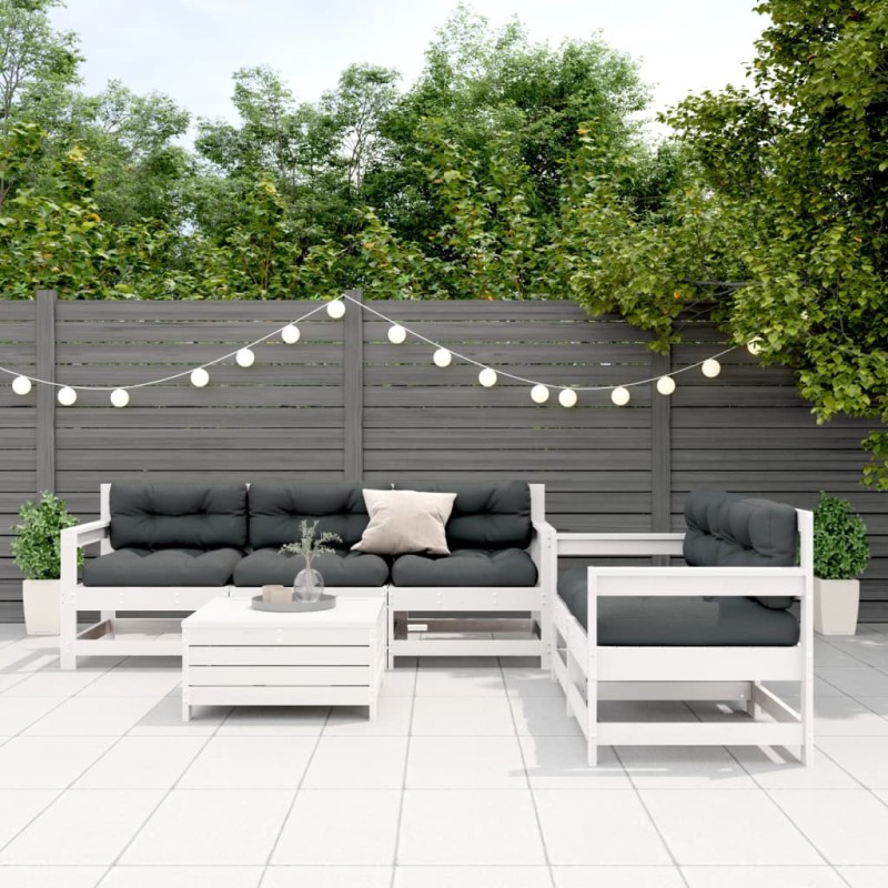 vidaXL 6-tlg. Garten-Lounge-Set mit Kissen Weiß Massivholz Kiefer vidaXL 6-tlg. Garten-Lounge-Set mit Kissen Weiß Massivholz Kiefer