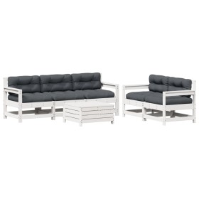 vidaXL 6-tlg. Garten-Lounge-Set mit Kissen Weiß Massivholz Kiefer
