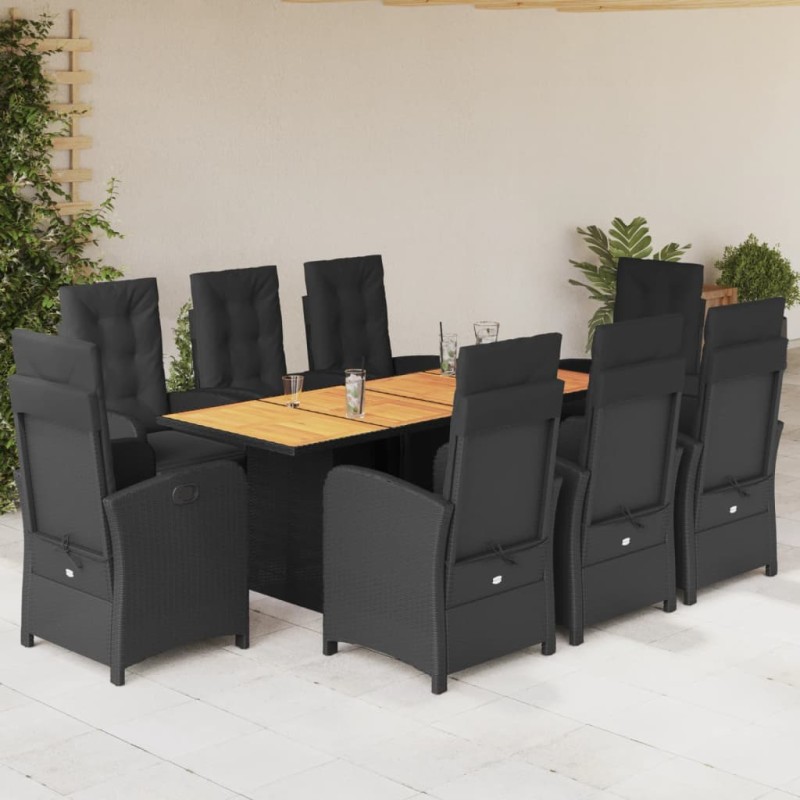 vidaXL 9-tlg. Garten-Essgruppe mit Kissen Schwarz Poly Rattan vidaXL 9-tlg. Garten-Essgruppe mit Kissen Schwarz Poly Rattan