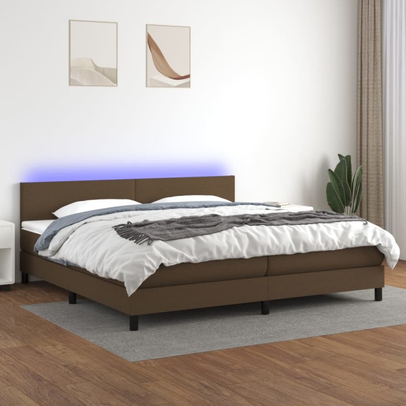 vidaXL Boxspringbett mit Matratze & LED Dunkelbraun 200x200 cm Stoff vidaXL Boxspringbett mit Matratze & LED Dunkelbraun 200x200 cm Stoff