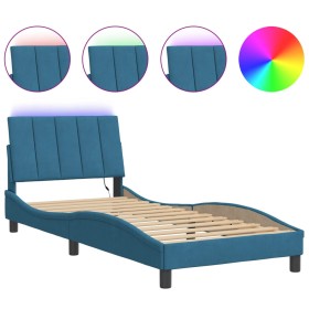 vidaXL Bettgestell mit LED-Leuchten Blau 90x200 cm Samt