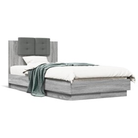 vidaXL Bettgestell mit Kopfteil und LED-Leuchten Grau Sonoma 90x190 cm