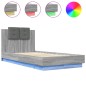 vidaXL Bettgestell mit Kopfteil und LED-Leuchten Grau Sonoma 90x190 cm vidaXL Bettgestell mit Kopfteil und LED-Leuchten Grau Sonoma 90x190 cm