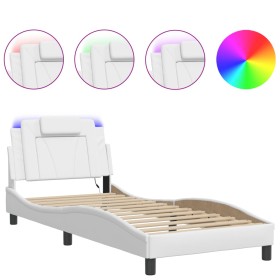 vidaXL Bettgestell mit LED Weiß 80x200 cm Kunstleder