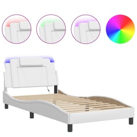 vidaXL Bettgestell mit LED Weiß 100x200 cm Kunstleder