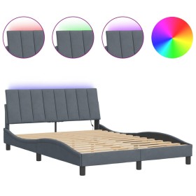 vidaXL Bettgestell mit LED-Leuchten Dunkelgrau 140x200 cm Samt