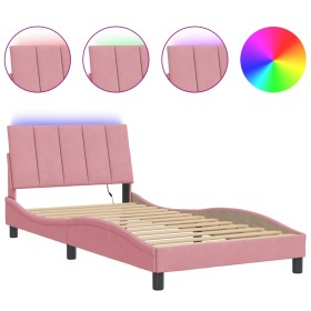 vidaXL Bettgestell mit LED-Leuchten Rosa 100x200 cm Samt
