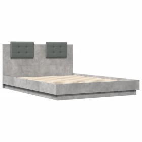 vidaXL Bettgestell mit Kopfteil Betongrau 140x200 cm Holzwerkstoff