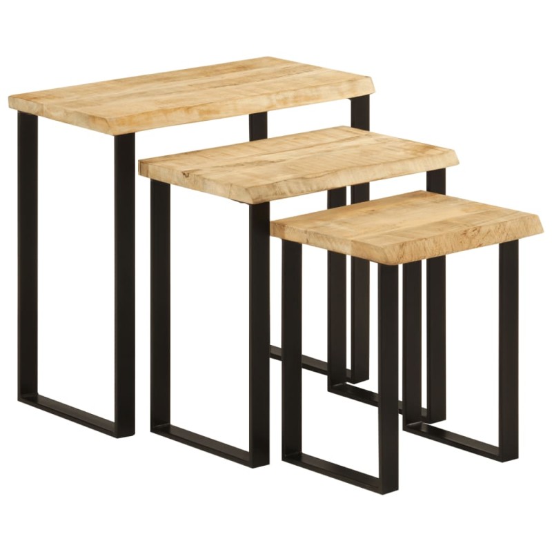 vidaXL Satztische mit Baumkante 3 Stk. Massivholz Mango vidaXL Satztische mit Baumkante 3 Stk. Massivholz Mango